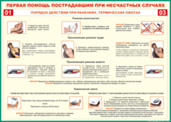 Таблица "Порядок действий при ранениях и термических ожогах" (100х140 сантиметров, винил) - fgospostavki.ru - Муравленко