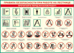Таблица "Правила безопасности при работе на лестнице" (100х140 сантиметров, винил) - fgospostavki.ru - Муравленко