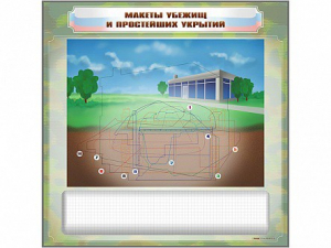 Магнитно-маркерная доска "Макеты убежищ и простейших укрытий" с комплектом фолий и тематических магнитов - fgospostavki.ru - Муравленко