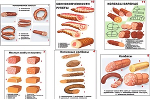 Плакаты ПРОФТЕХ "Ассортимент колбасной и мясной продукции" (11 пл, винил, 70х100) - fgospostavki.ru - Муравленко