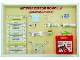 Стенд "Аптечка первой помощи (автомобильная)" (образцы под оргстеклом) - fgospostavki.ru - Муравленко