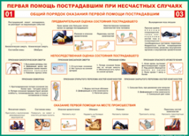 Таблица "Общий порядок оказания первой помощи пострадавшим" (100х140 сантиметров, винил) - fgospostavki.ru - Муравленко