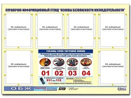 Стенд информационный "Основы безопасности жизнедеятельности" (80*110, 6 карманов) - fgospostavki.ru - Муравленко