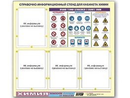 Стенд информационный "Правила техники безопасности в кабинете химии" (80х75, 4 кармана) - fgospostavki.ru - Муравленко